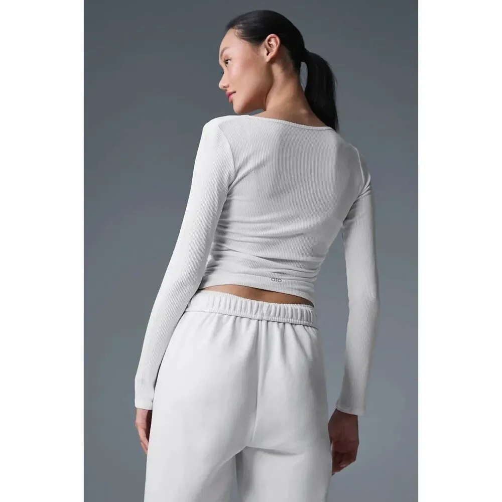 Alo White Gather Long Sleeve XS Top